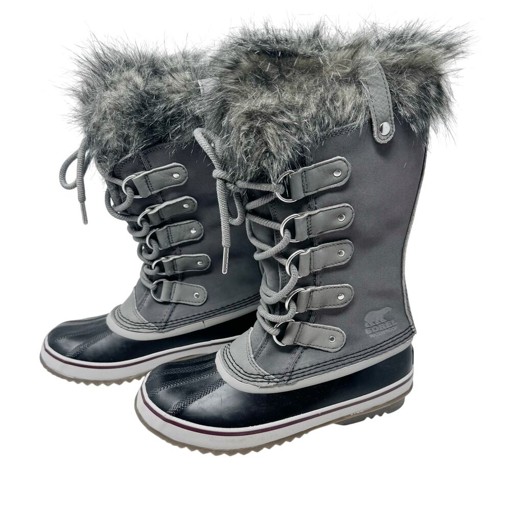 Sorel Joan of Arctic Winter Boots Grey Faux Fur Waterproof Snow Boots Size 7